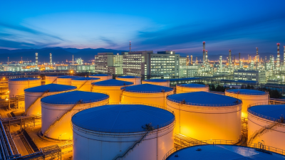 Industrielle Lagertanks bei Nacht, beleuchtet vor Stadtkulisse und Raffinerie. | Copyright: Designed by Freepik (www.freepik.com)
